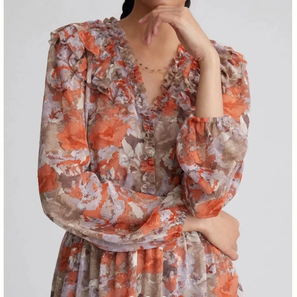 Anthropologie Ruffled Floral Mini Dress - Picture 2 of 6